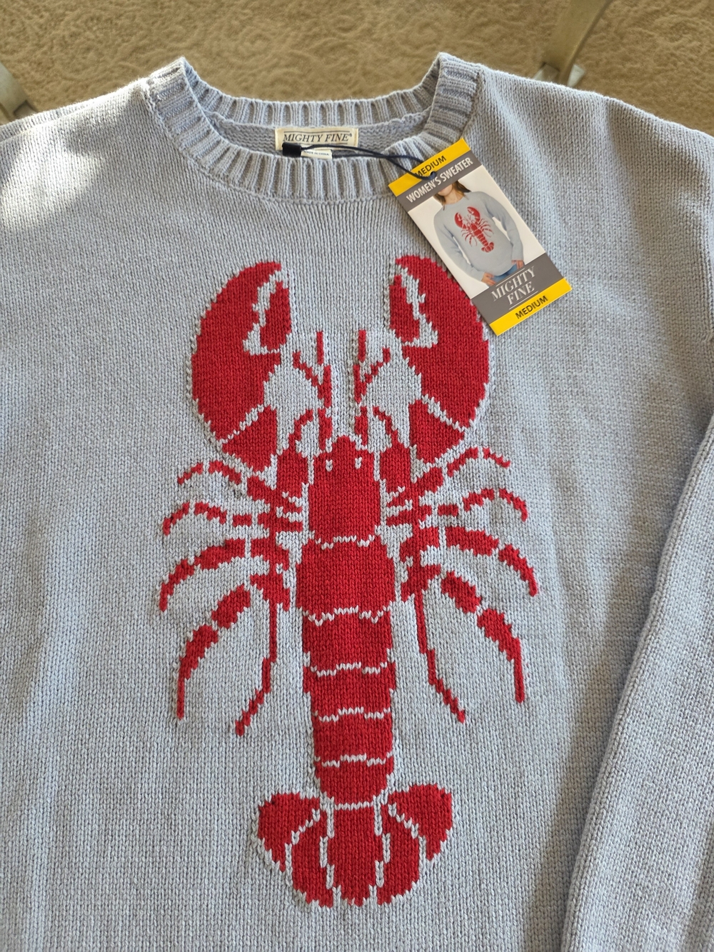 Mighty Fine Light Blue Crewneck Sweater with Red Lobster Graphic - Picture 6 of 6